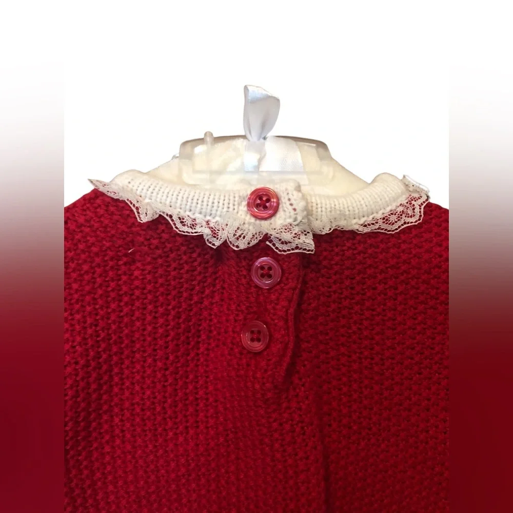 Tahari Baby NWT 3-Piece Holiday Red Knit Baby Dress, Hat and Cream Tights